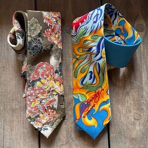 Vintage Retro Ed Hardy Signature Colorful Ties - set of 2